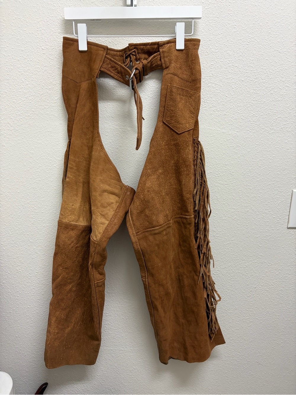 Vintage leather wear genuine, suede fringe western chaps made in Mexico